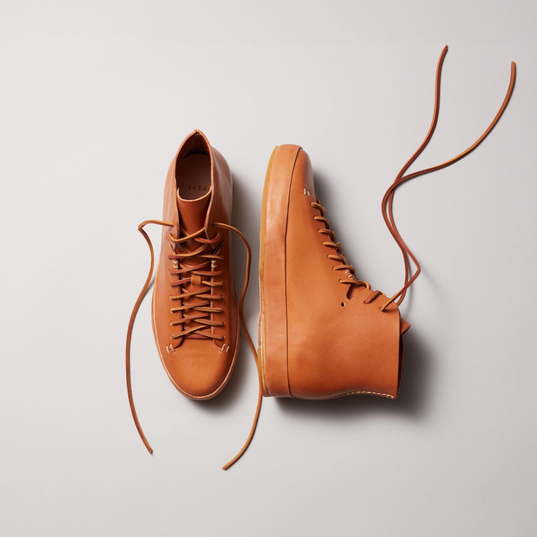 Hand Sewn Brown Leather High Top Sneakers | FEIT